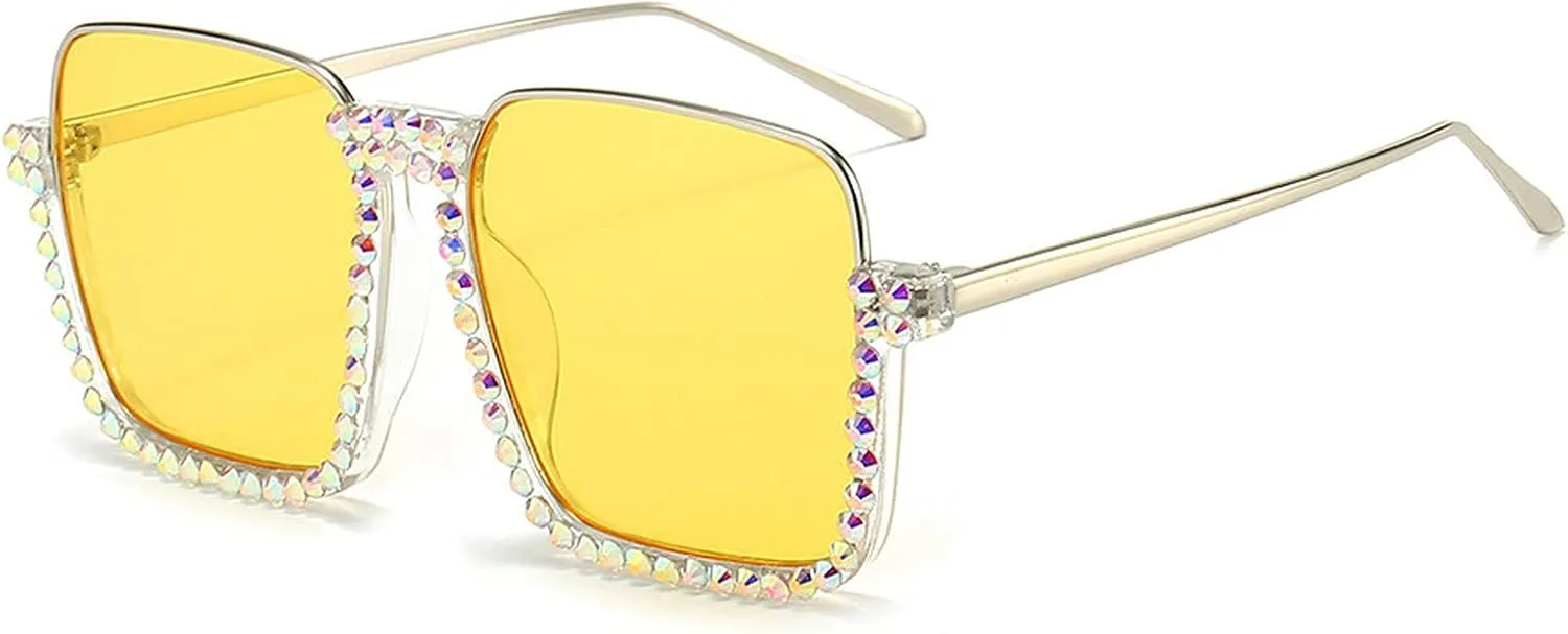 Oversized Diamond Sunglasses Women Rhinestone Square Sunglasses Vintage Men Bling Party Sunglasses Eyewear