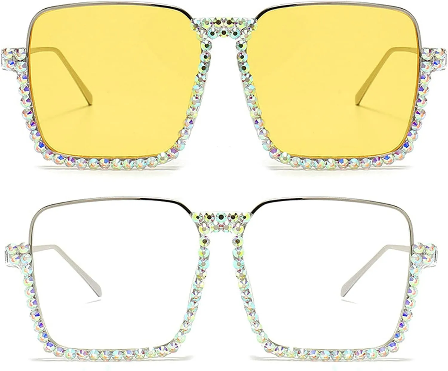 Oversized Diamond Sunglasses Women Rhinestone Square Sunglasses Vintage Men Bling Party Sunglasses Eyewear