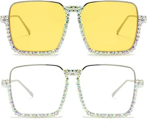 Oversized Diamond Sunglasses Women Rhinestone Square Sunglasses Vintage Men Bling Party Sunglasses Eyewear