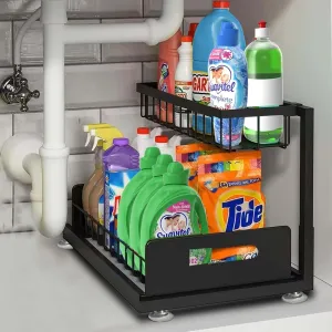 Pack of 1- Under Kitchen Sink Organizer, 2-Tier Pull Out Cabinet Organizer Adjustable Slide Out Shelves - Bathroom Cabinet organizer - 3 Way Adjustments