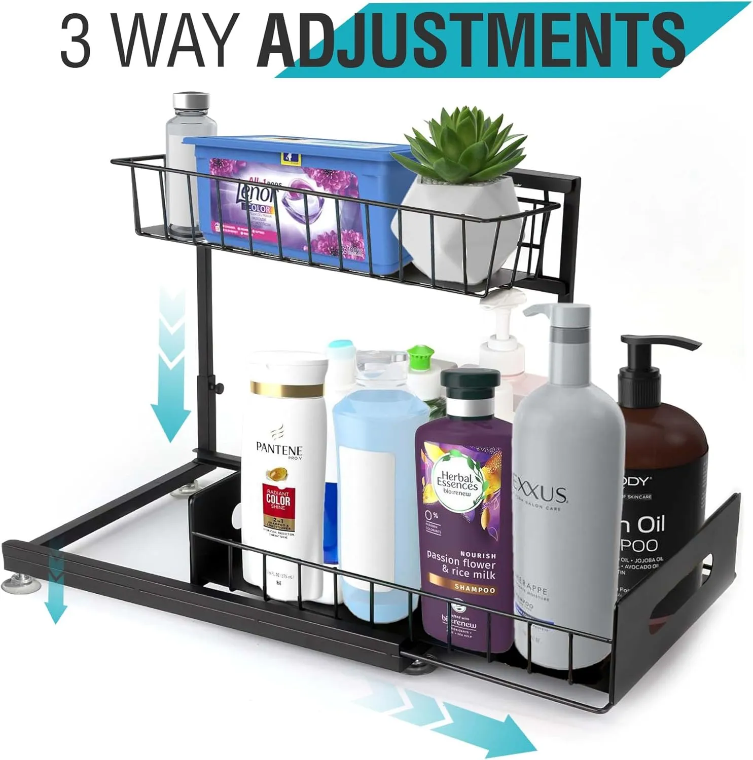 Pack of 1- Under Kitchen Sink Organizer, 2-Tier Pull Out Cabinet Organizer Adjustable Slide Out Shelves - Bathroom Cabinet organizer - 3 Way Adjustments