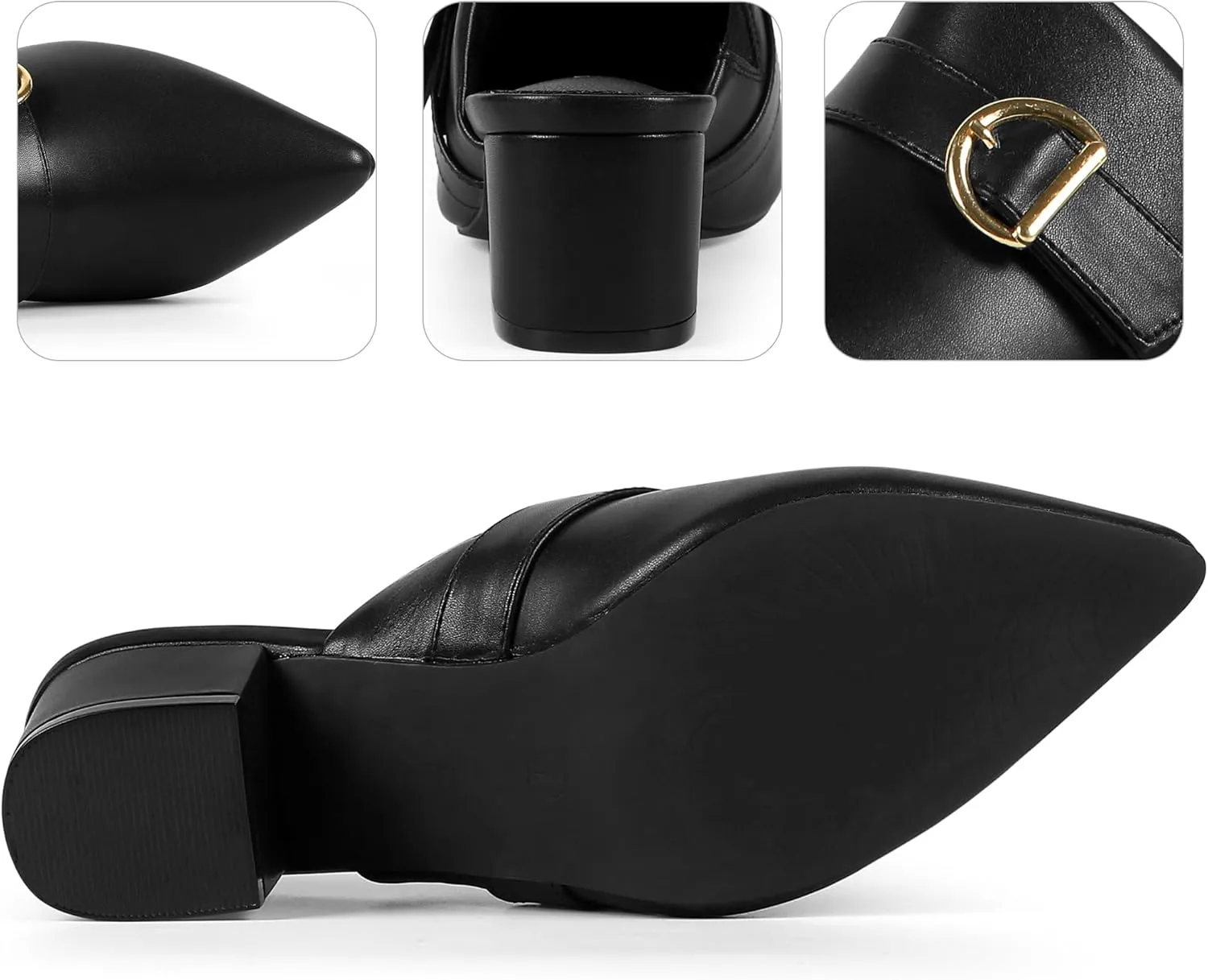 Perphy Pointed Toe Slip on Chunky Heel Mules for Women