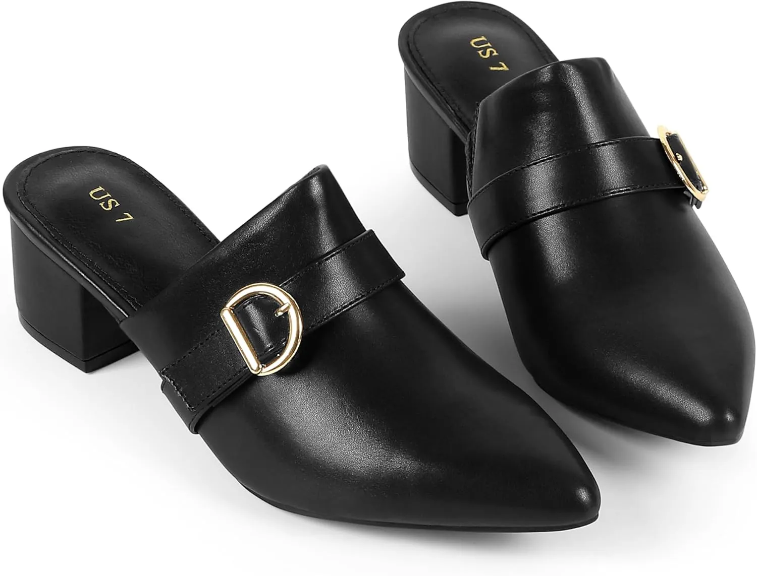 Perphy Pointed Toe Slip on Chunky Heel Mules for Women
