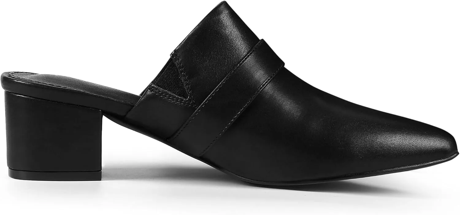 Perphy Pointed Toe Slip on Chunky Heel Mules for Women