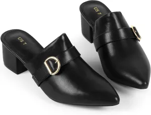Perphy Pointed Toe Slip on Chunky Heel Mules for Women