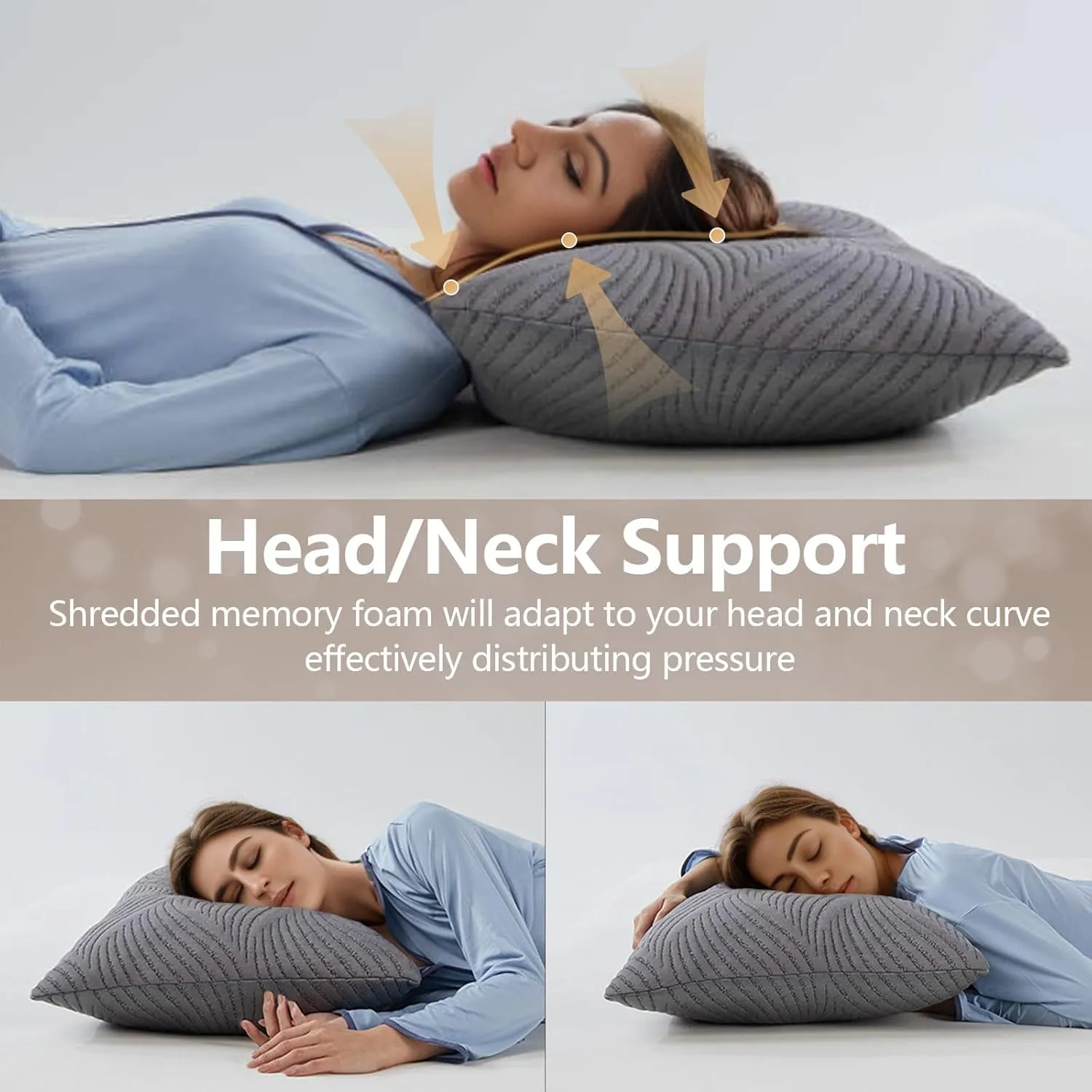 Pillows Queen Size Set of 2 Cooling Memory Foam Pillows for Sleeping Adjustable Medium Firm Back and Side Sleeper