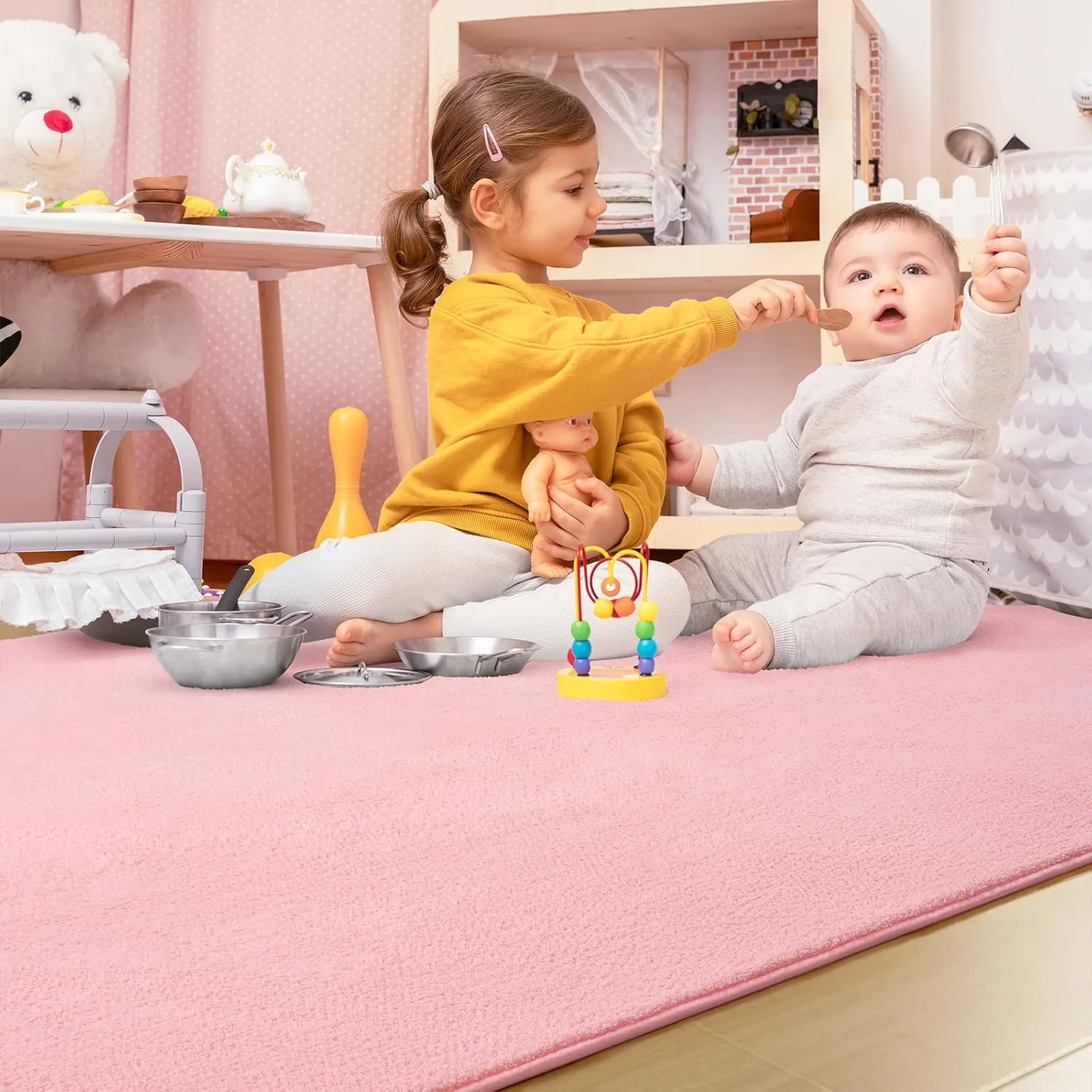Pink Rugs for Bedroom Girls,Thicked Memory-foam Rugs for Kids Nursery Room,Light Pink Rugs for Living Room,Cute Pink Carpets 4x6,Aesthetic Dorm Apartment Area Rug Home Decor