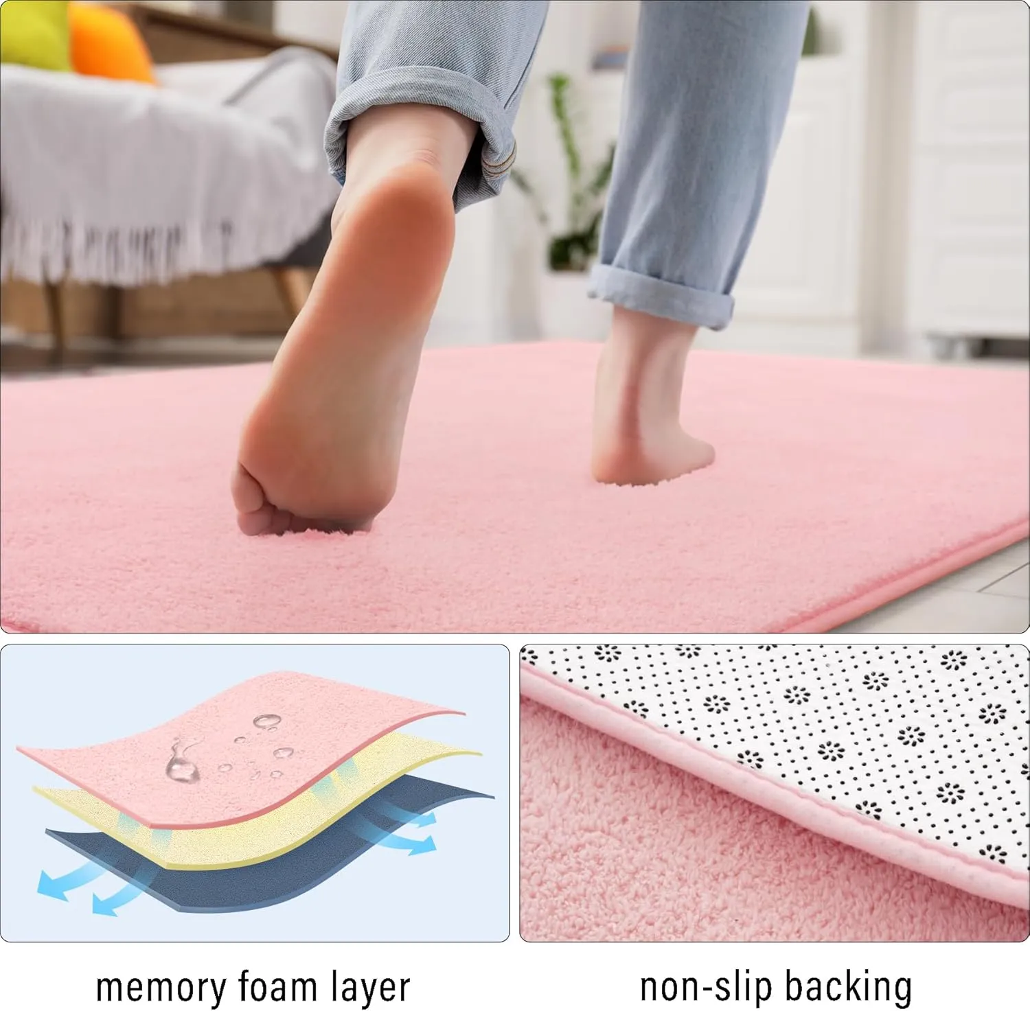 Pink Rugs for Bedroom Girls,Thicked Memory-foam Rugs for Kids Nursery Room,Light Pink Rugs for Living Room,Cute Pink Carpets 4x6,Aesthetic Dorm Apartment Area Rug Home Decor