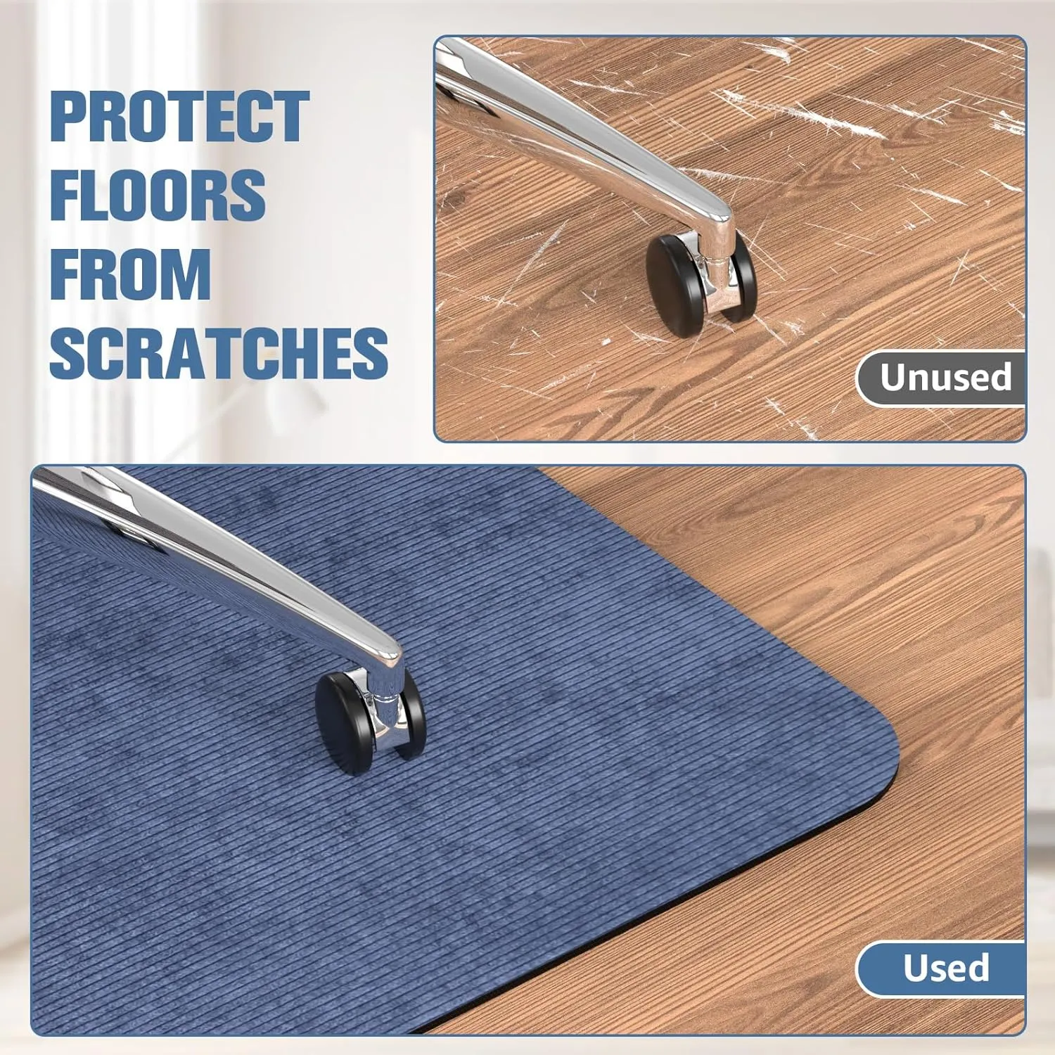 Placoot Office Chair Mat for Hardwood Floor, 55"x35" Corduroy Surface Computer Chair Mat, Desk Chair Mat, Large Anti-Slip Rubber Bottom Floor Protector for Home Office Brown