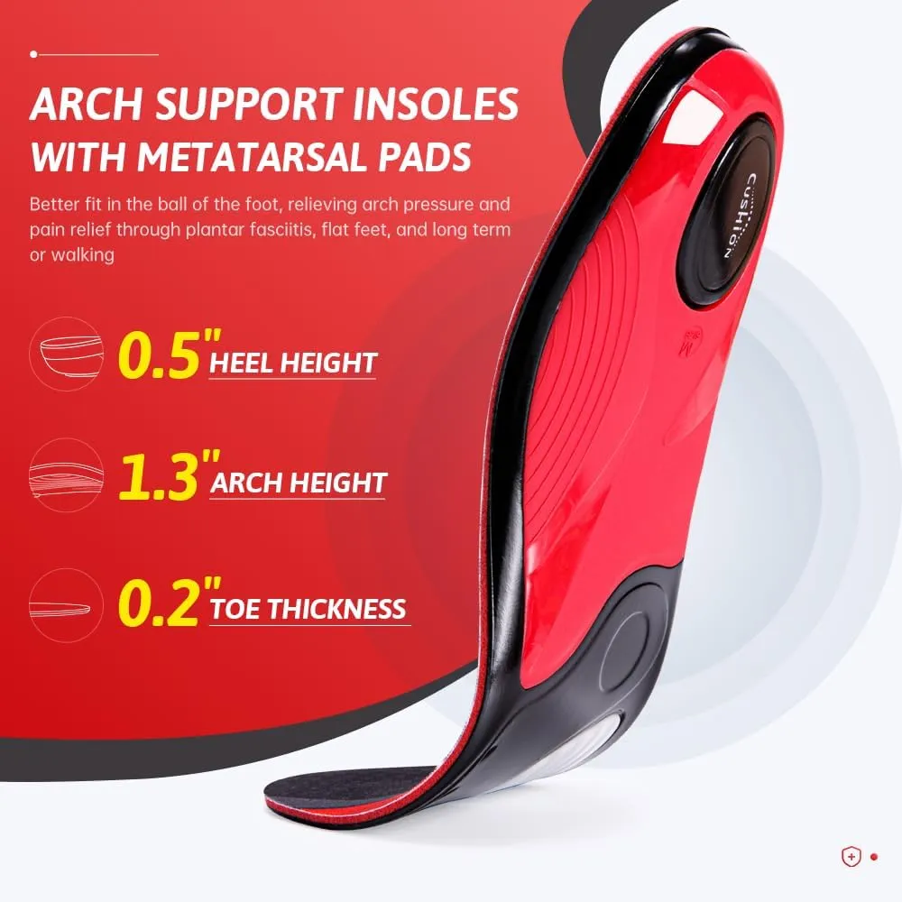Plantar Fasciitis Insoles for Men Women, 220  Lbs Heavy Duty High Arch Support Shoe Inserts, Memory Foam Shock Absorbing Cushion for Work Boot, Flat Feet Orthotic Inserts for Foot Pain Relief