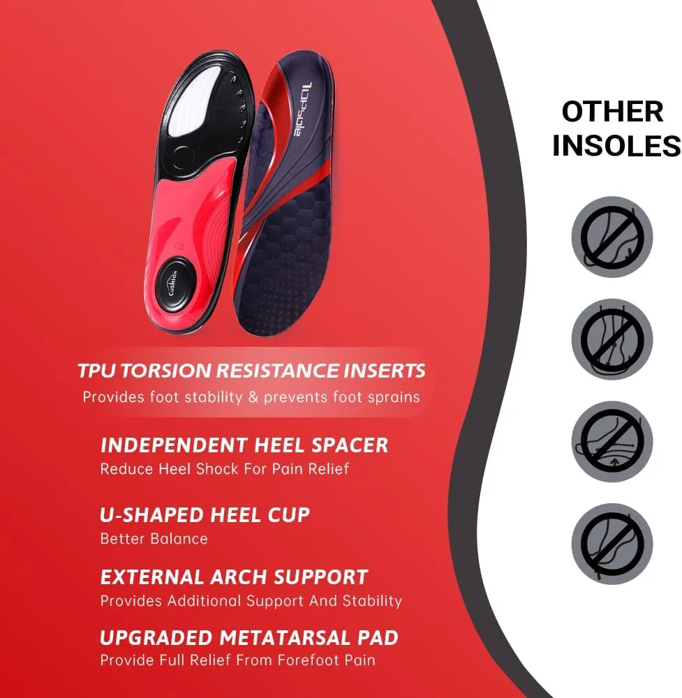 Plantar Fasciitis Insoles for Men Women, 220  Lbs Heavy Duty High Arch Support Shoe Inserts, Memory Foam Shock Absorbing Cushion for Work Boot, Flat Feet Orthotic Inserts for Foot Pain Relief