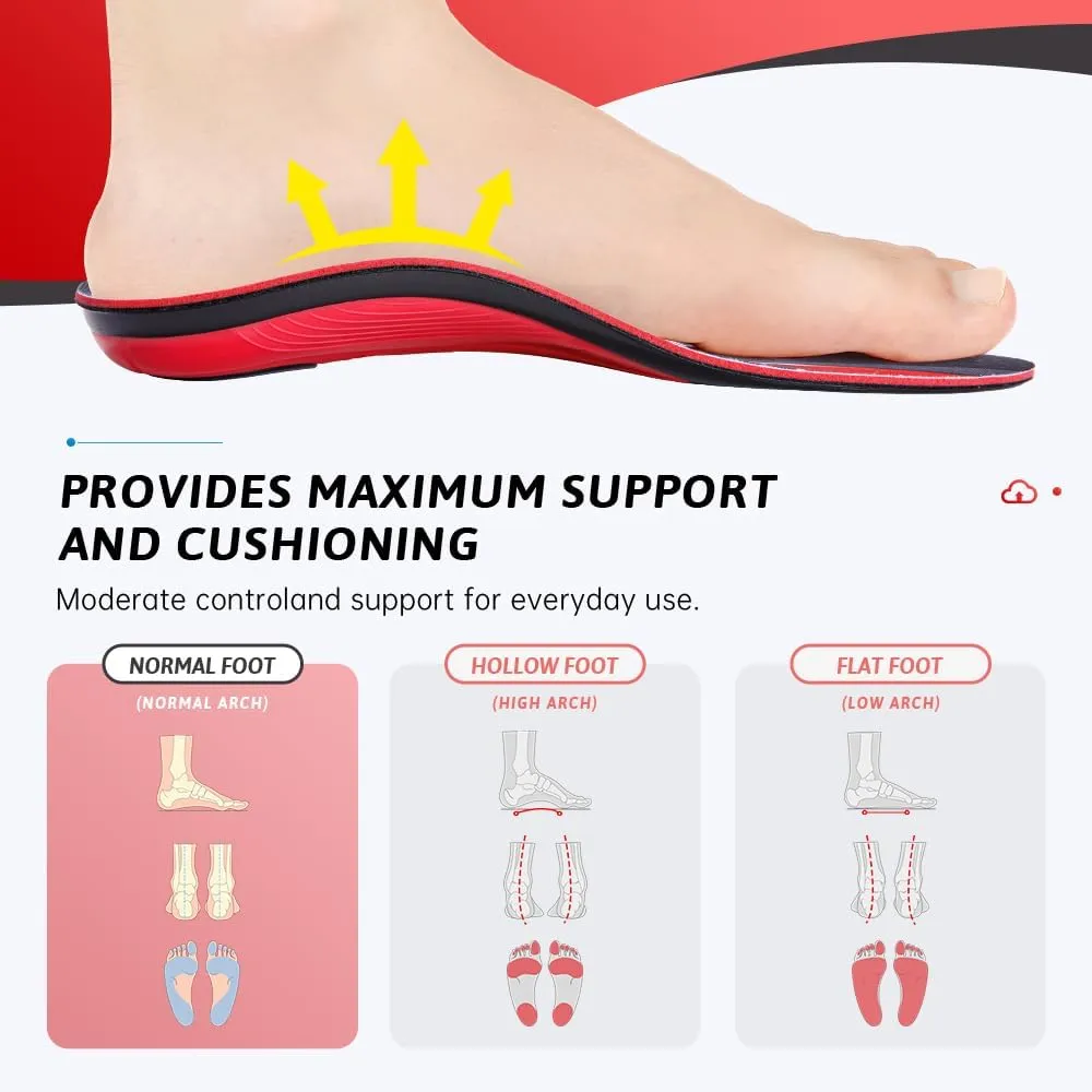 Plantar Fasciitis Insoles for Men Women, 220  Lbs Heavy Duty High Arch Support Shoe Inserts, Memory Foam Shock Absorbing Cushion for Work Boot, Flat Feet Orthotic Inserts for Foot Pain Relief