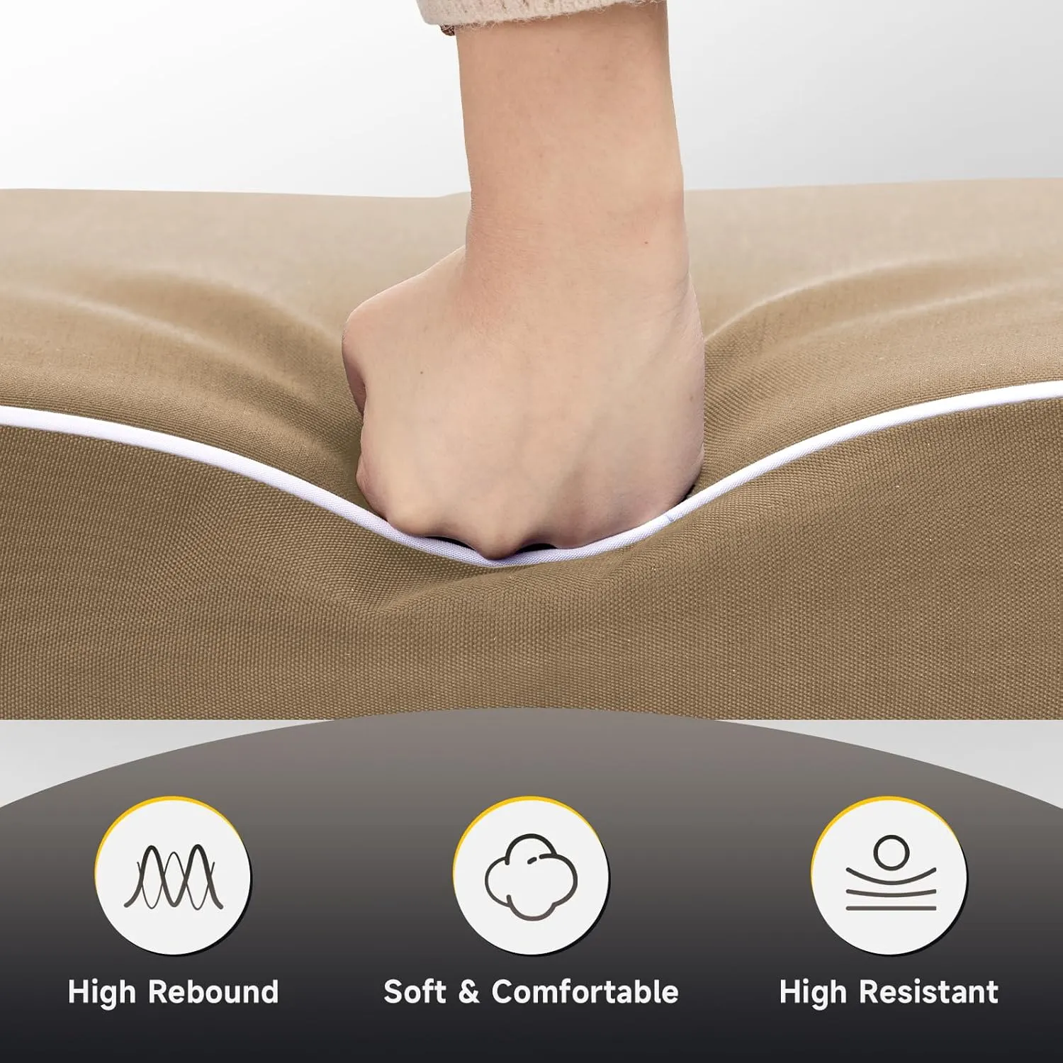 PNP FKJP 2 Pack Outdoor Chair Cushion 20" X 20" X 4", Waterproof Outdoor Seat Cushions with Non-Skid Ties, Khaki (Cushion   Cover)
