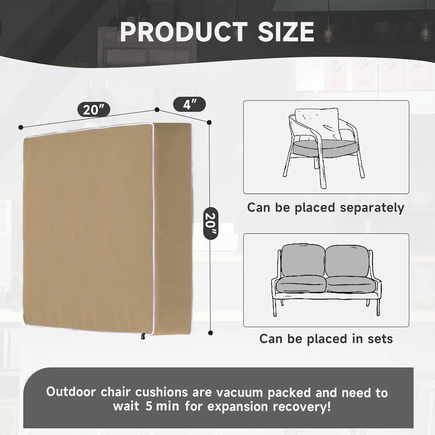 PNP FKJP 2 Pack Outdoor Chair Cushion 20" X 20" X 4", Waterproof Outdoor Seat Cushions with Non-Skid Ties, Khaki (Cushion   Cover)