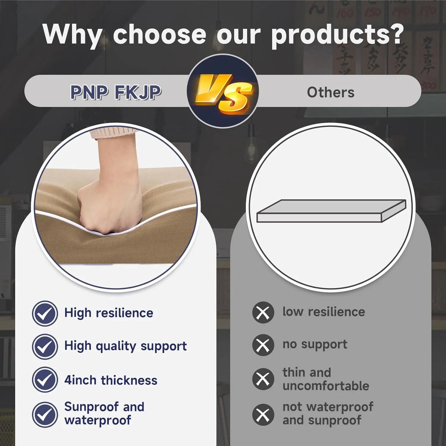 PNP FKJP 2 Pack Outdoor Chair Cushion 20" X 20" X 4", Waterproof Outdoor Seat Cushions with Non-Skid Ties, Khaki (Cushion   Cover)