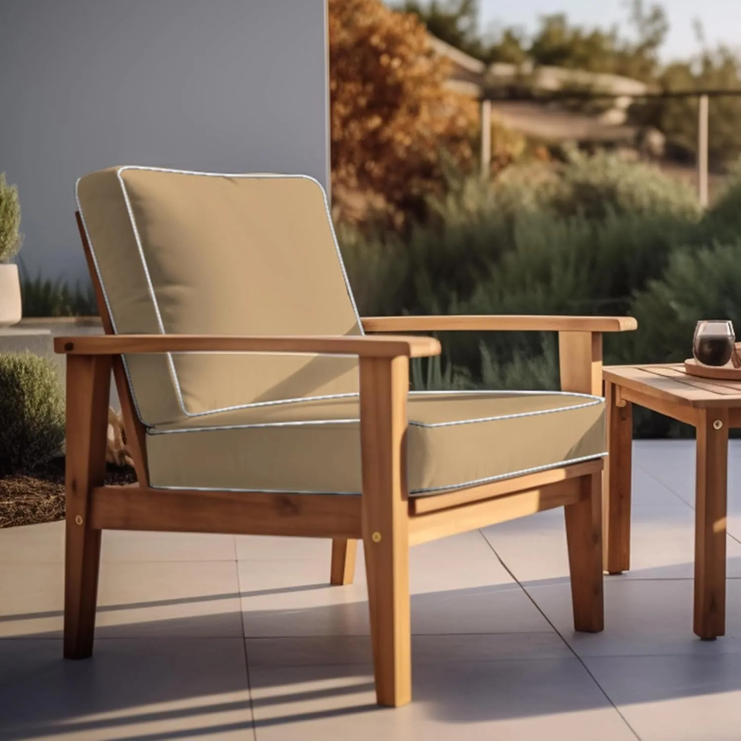 PNP FKJP 2 Pack Outdoor Chair Cushion 20" X 20" X 4", Waterproof Outdoor Seat Cushions with Non-Skid Ties, Khaki (Cushion   Cover)