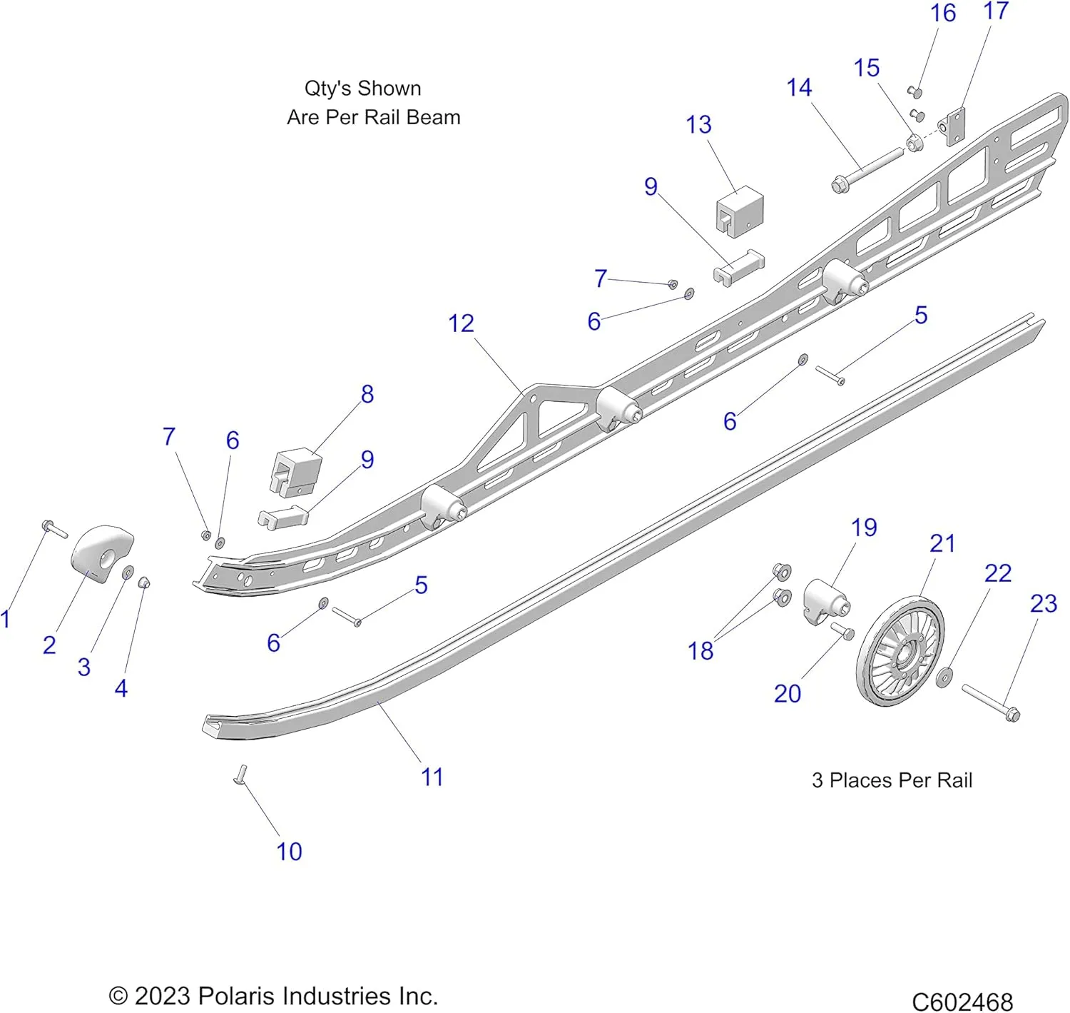 Polaris Snowmobile Slide 74'', for Specific Voyageur, Indy, Switchback, and RMK Models, Natural/White, Qty 1 - Part 5521633-309