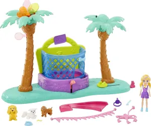 Polly Pocket Playset, Bounce & Bark Puppy Park with 3-inch Polly Doll, Bouncy House, 2 Pets, Pet Accessories & Balloons, Birthday Theme