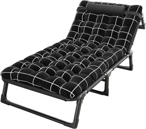 Portable Folding Camping Bed, 4-Position Adjustable Adult Recliner with Pillow Outdoor Lounge Chair, Sleeping Bed, Perfect for Office, Pool, Beach and Patio 75cm