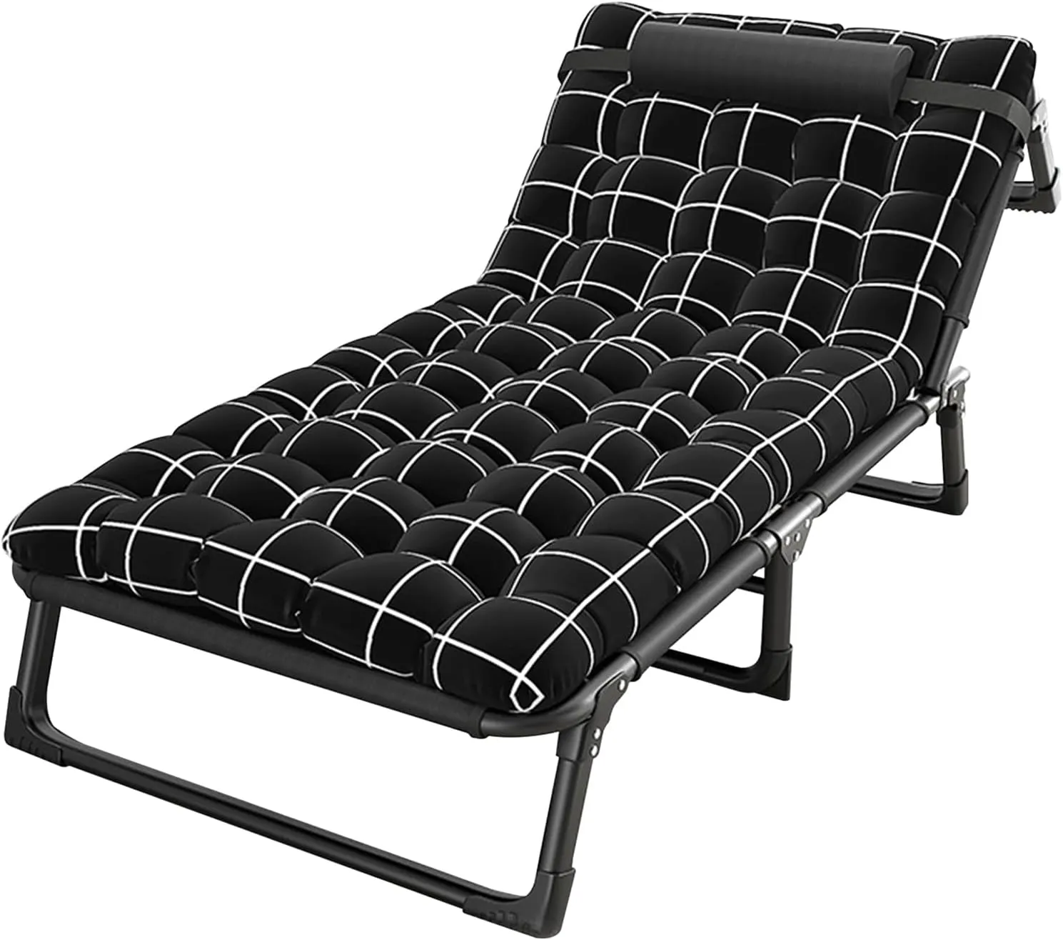 Portable Folding Camping Bed, 4-Position Adjustable Adult Recliner with Pillow Outdoor Lounge Chair, Sleeping Bed, Perfect for Office, Pool, Beach and Patio 75cm