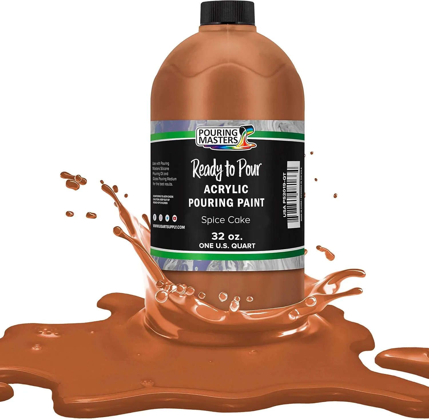 Pouring Masters Spice Cake Acrylic Ready to Pour Pouring Paint - Premium 32-Ounce Pre-Mixed Water-Based - For Canvas, Wood, Paper, Crafts, Tile, Rocks and more