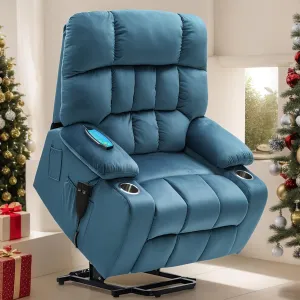 Power Lift Recliner Chair: Electronic Recliner Chair with Heat and Massage for Big and Tall Elderly, 2 Cup Holder, Lay Flat to 170 Single OKIN Motor - 9688 (X-Large, Teal)