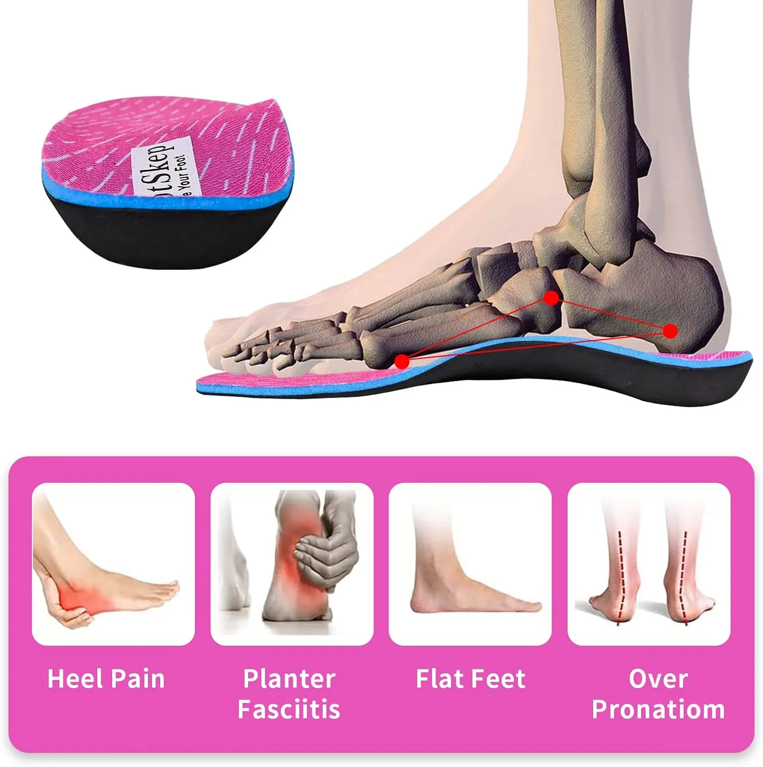 Powerful Original High Arch Support Insoles Memory Foam Shock Absorption Orthotics Plantar Fasciitis Flat Feet Over-Pronation Inserts Relieve Foot Pain