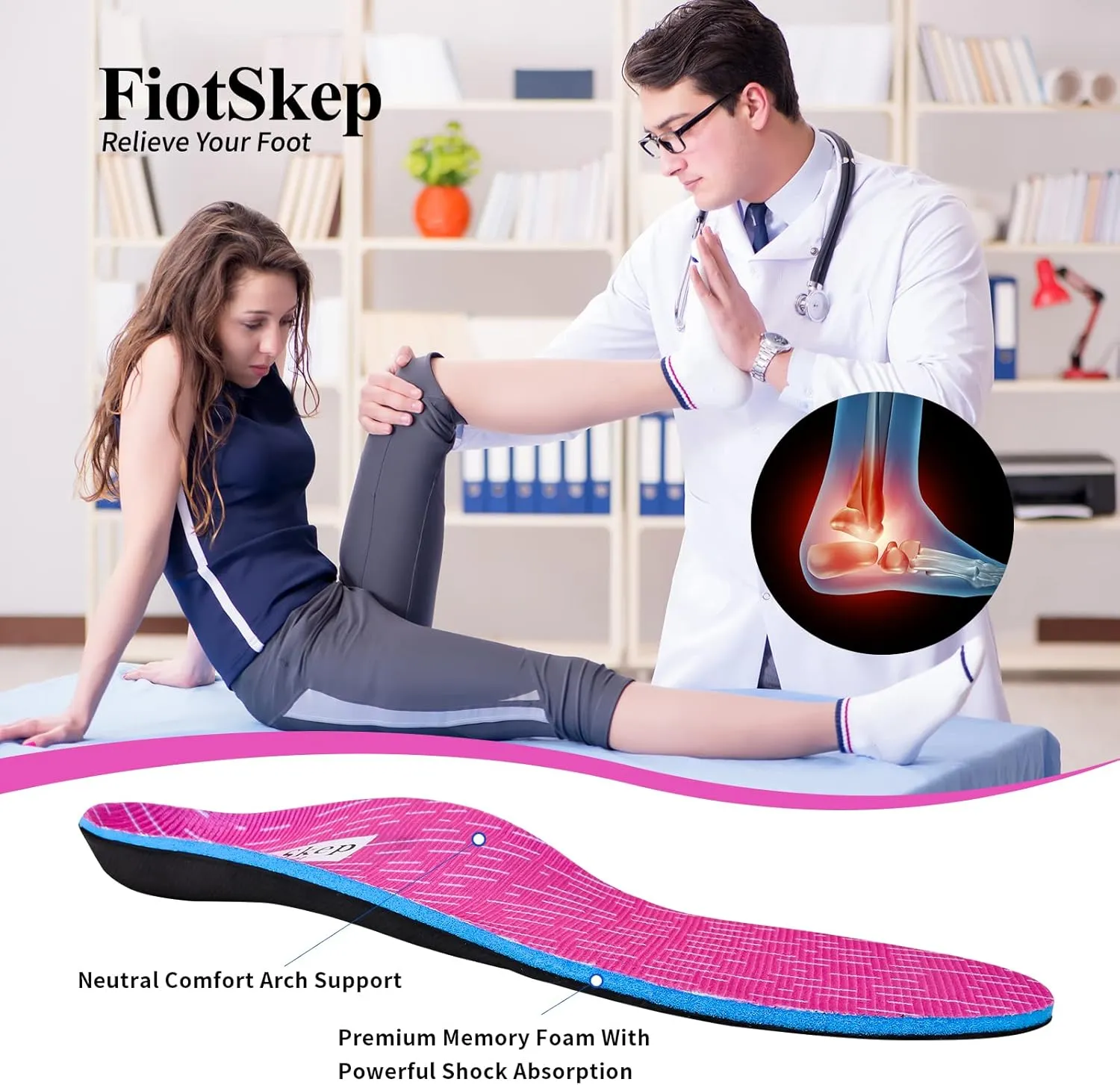Powerful Original High Arch Support Insoles Memory Foam Shock Absorption Orthotics Plantar Fasciitis Flat Feet Over-Pronation Inserts Relieve Foot Pain