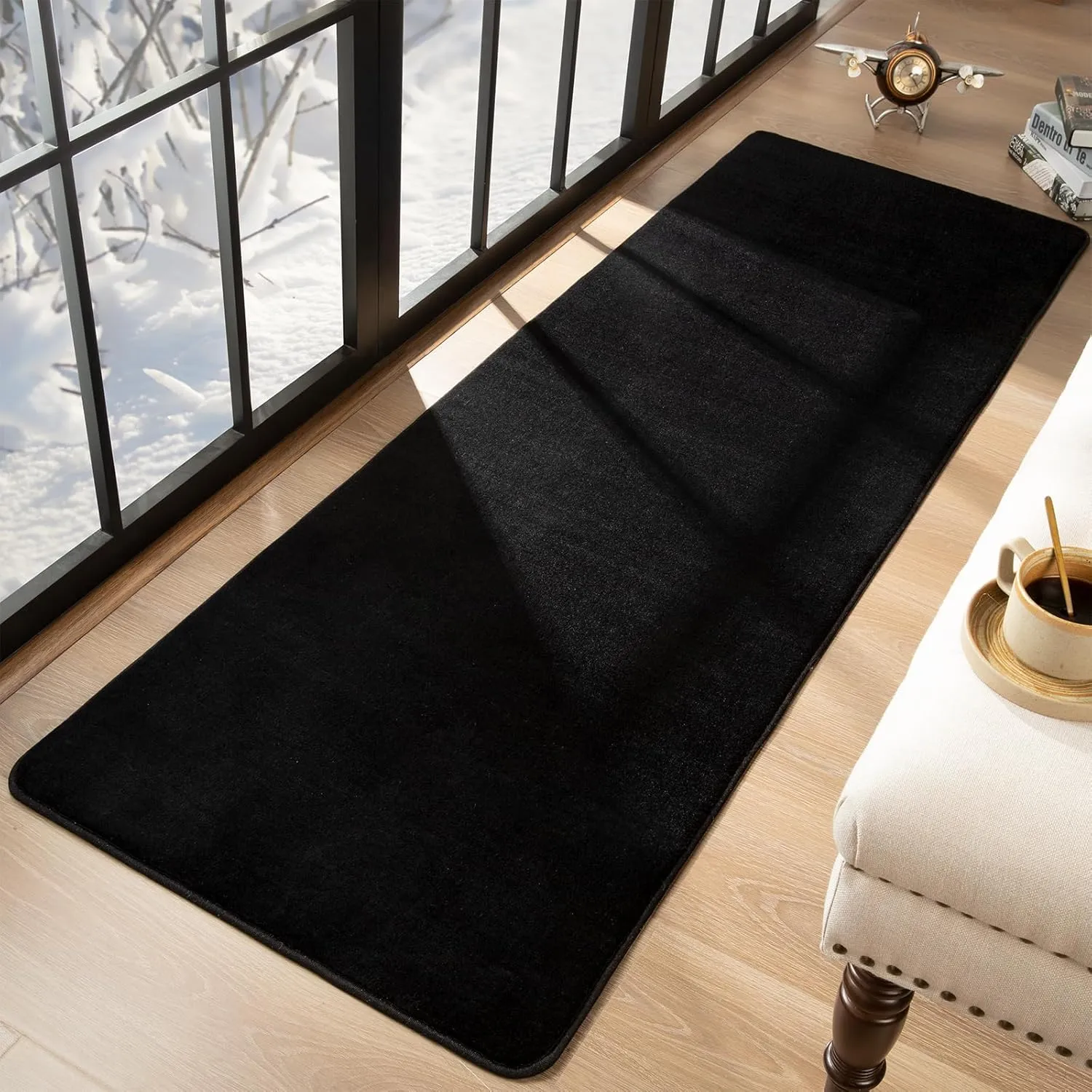 Przemy Washable Black Rugs for Bedroom Living Room, 2x6 Feet Runner Rug Soft Memory Foam Indoor Carpet for Hallway Kids Boys Girls Room Dorm Bedside Nursery Decor Mat