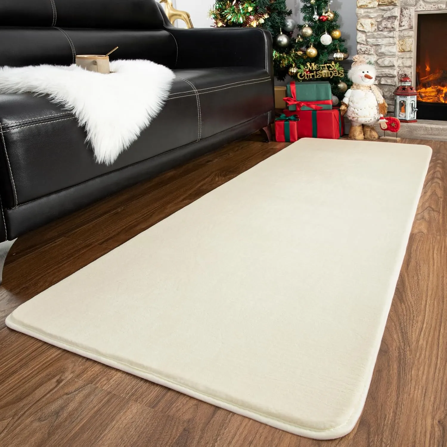 Przemy Washable Runner Rug for Bedroom Living Room, 2x6 Feet Cream Memory Foam Rug, Super Soft Modern Indoor Runner Carpet for Hallway Bedside Kids Room Girls Boys Dorm Nursery Decor Mat