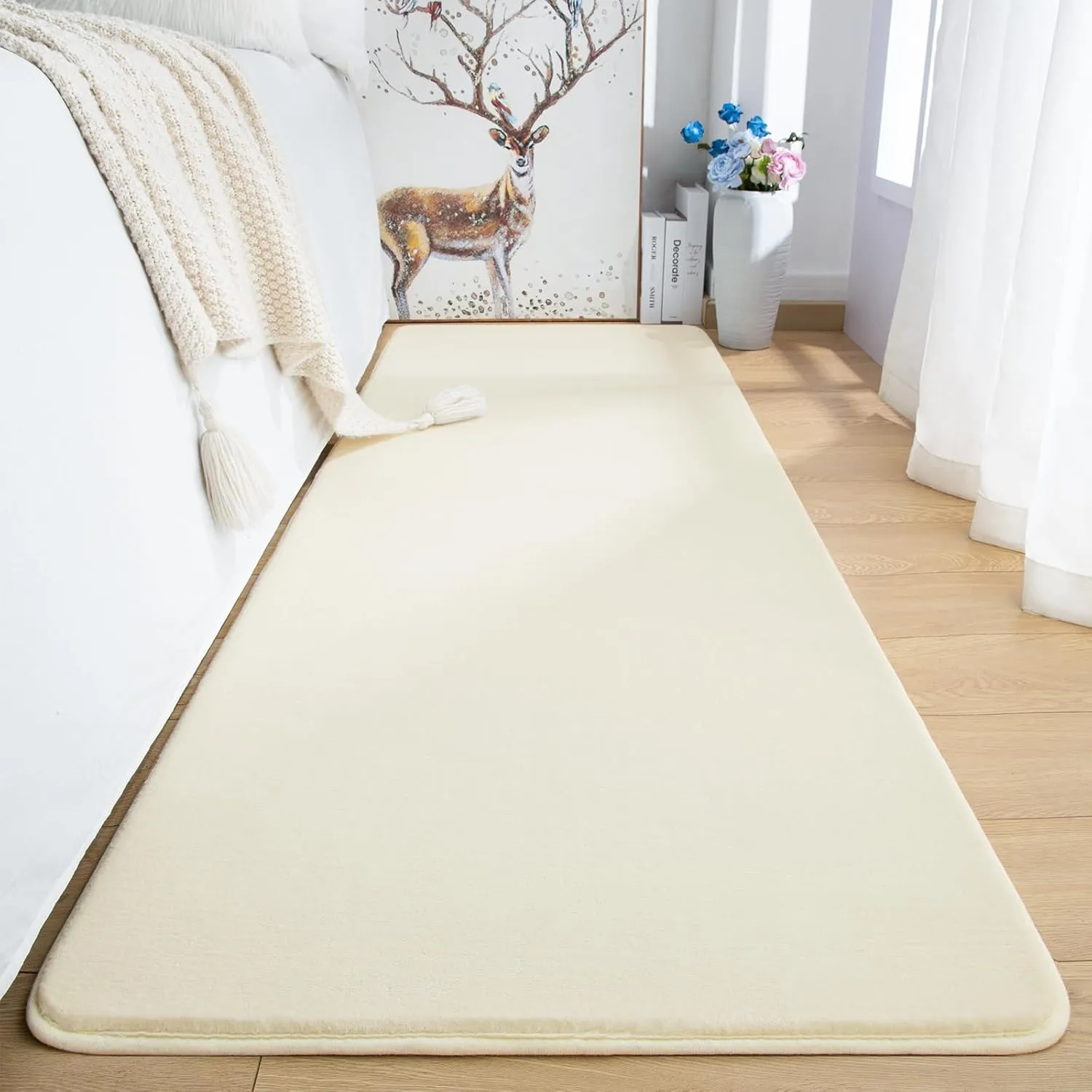 Przemy Washable Runner Rug for Bedroom Living Room, 2x6 Feet Cream Memory Foam Rug, Super Soft Modern Indoor Runner Carpet for Hallway Bedside Kids Room Girls Boys Dorm Nursery Decor Mat