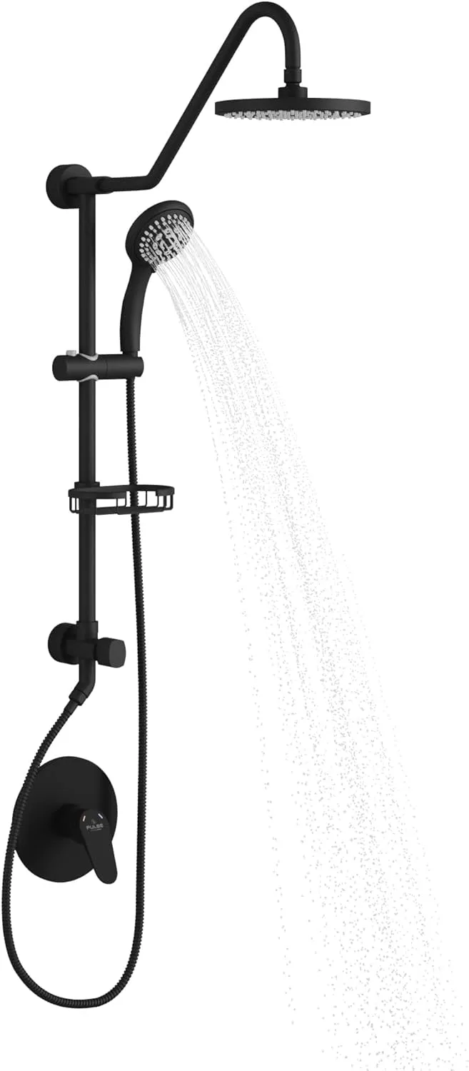 PULSE ShowerSpas 1011-lll-MB Kauai III Shower System, with 8" Rain Showerhead, 5-Function Hand Shower, Adjustable Slide Bar and Soap Dish, Matte Black Finish