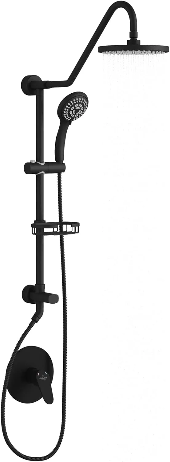 PULSE ShowerSpas 1011-lll-MB Kauai III Shower System, with 8" Rain Showerhead, 5-Function Hand Shower, Adjustable Slide Bar and Soap Dish, Matte Black Finish