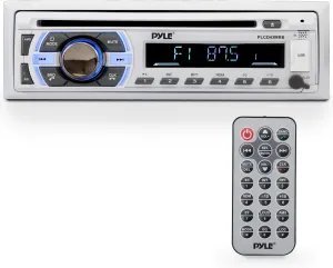 Pyle 300 Watt Bluetooth Marine Stereo Receiver - Single DIN Boat Head Unit with Wireless Music Streaming - Hands-Free Calling - AM/FM Radio - CD Player - MP3 - USB - AUX - Marine Audio - PLCD43MRB