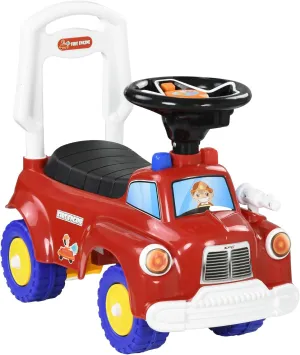 Qaba Push Car, Baby Ride on Fire Truck Toy with Music, Horn, Under Seat Storage, Foot to Floor Sliding Car for Kids 18-36 Months, Red