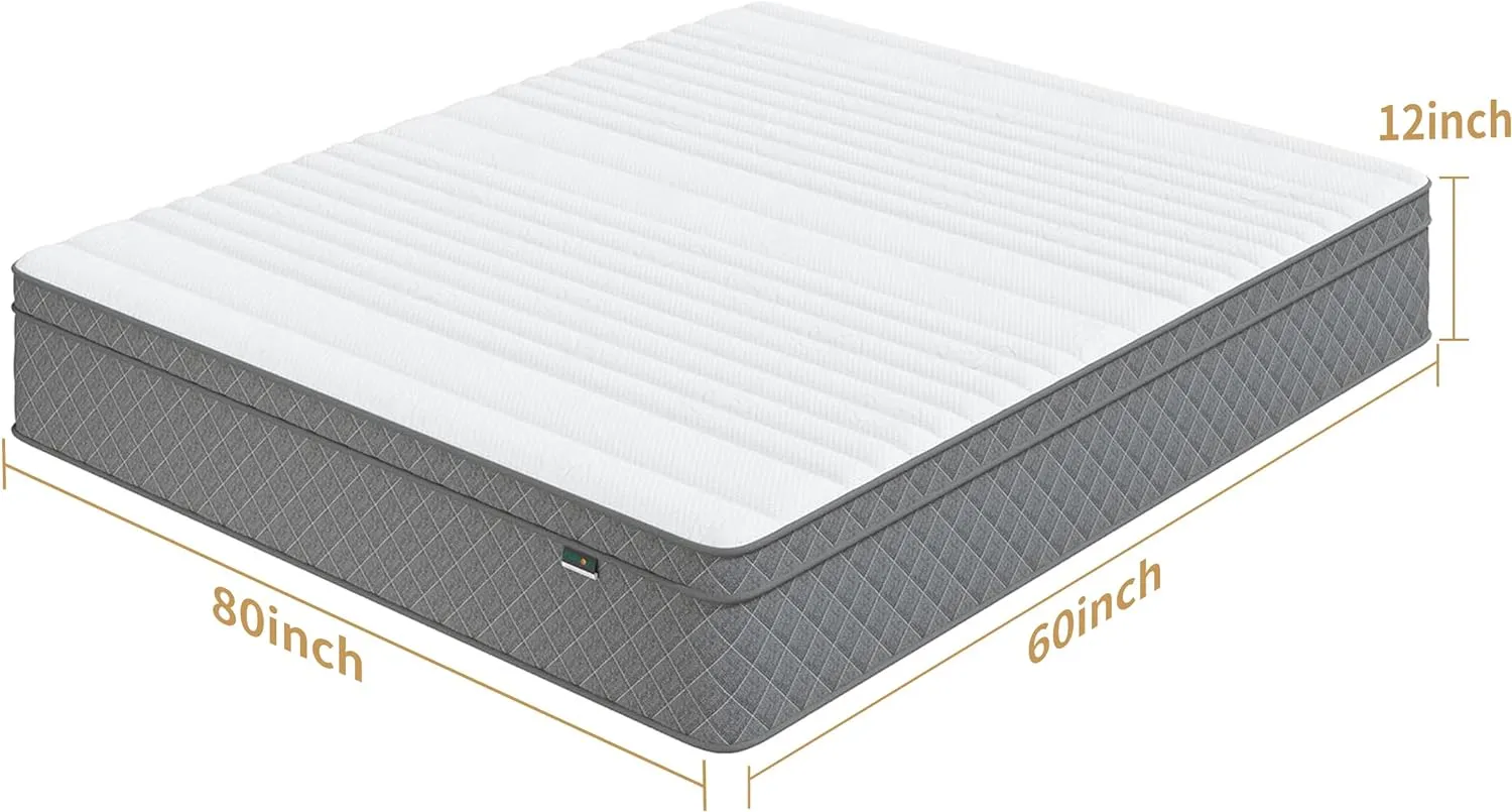 Queen Mattress, 12 Inch Cooling-Gel Memory Foam and Pocket Spring Hybrid Mattress, Queen Bed Mattress in a Box, CertiPUR-US Certified, Medium Firm, Queen Size Mattress