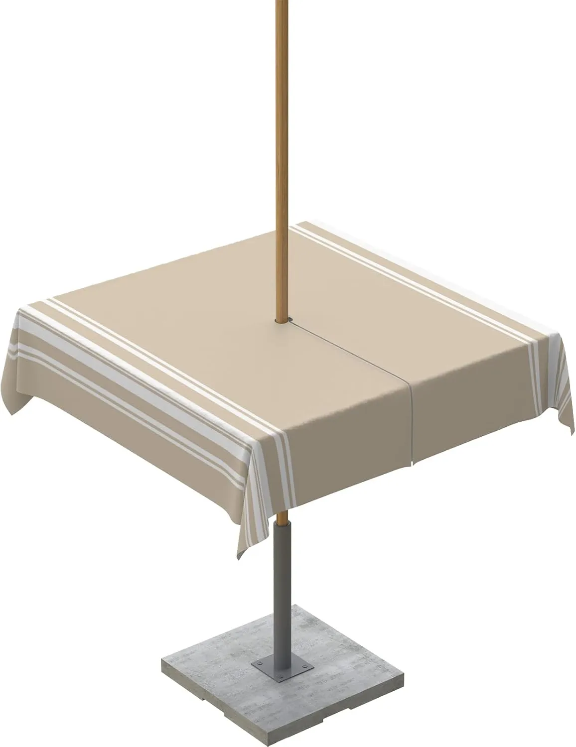 QueenKer Outdoor Tablecloth with Umbrella Hole, Khaki and White Stripe Square Tables Waterproof Tabletop Collection for Patio, Garden, Picnic, Camping, Dining 60 x 60 inch