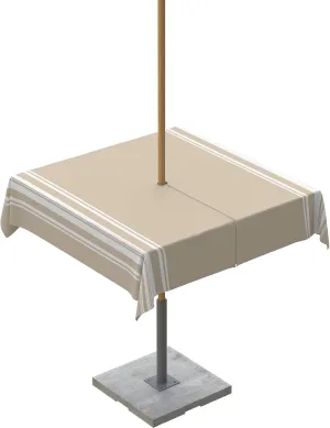 QueenKer Outdoor Tablecloth with Umbrella Hole, Khaki and White Stripe Square Tables Waterproof Tabletop Collection for Patio, Garden, Picnic, Camping, Dining 60 x 60 inch