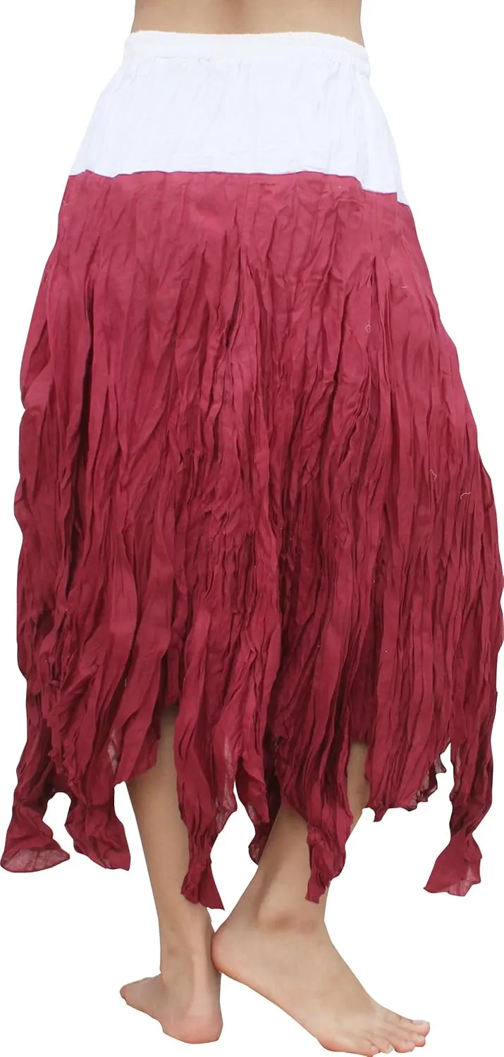 RaanPahMuang Brand White Waist Cotton Slide Tone Crinkle Gypsy Skirt