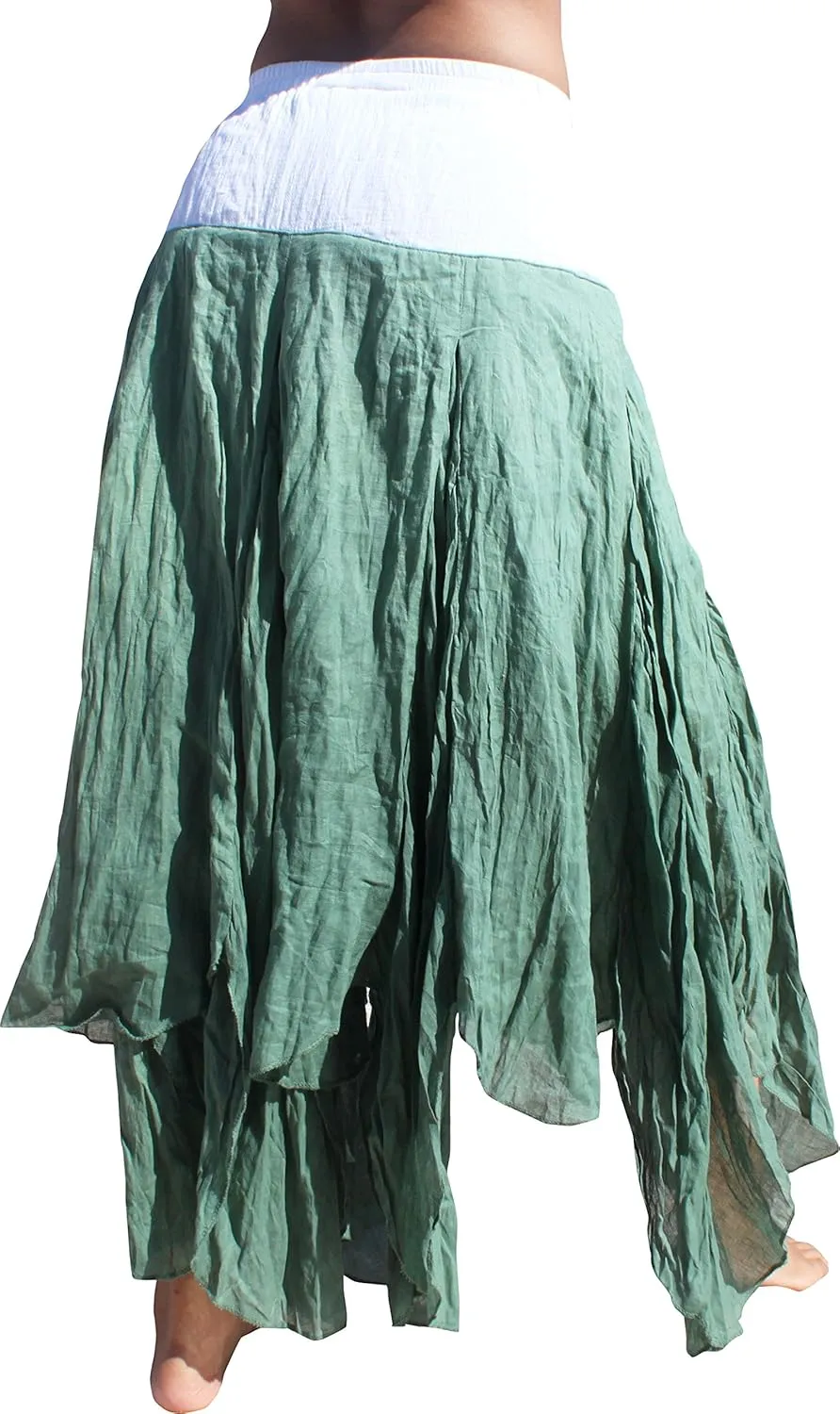 RaanPahMuang Brand White Waist Cotton Slide Tone Crinkle Gypsy Skirt