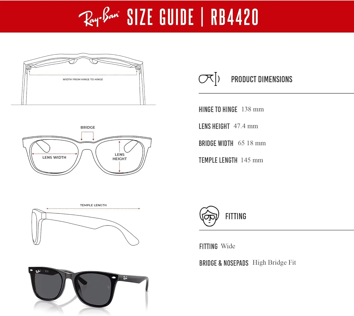 Ray-Ban RB4420 Square Sunglasses for Men for Women   BUNDLE With Designer iWear Complimentary Eyewear Kit