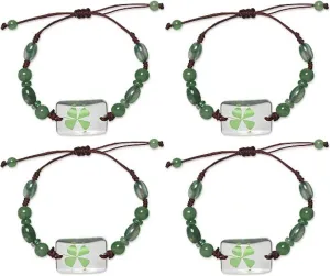 Real Four Leaf Clover Green Shamrock Bracelets Good Luck St Patrick's Day Jewelry - Set Of 4