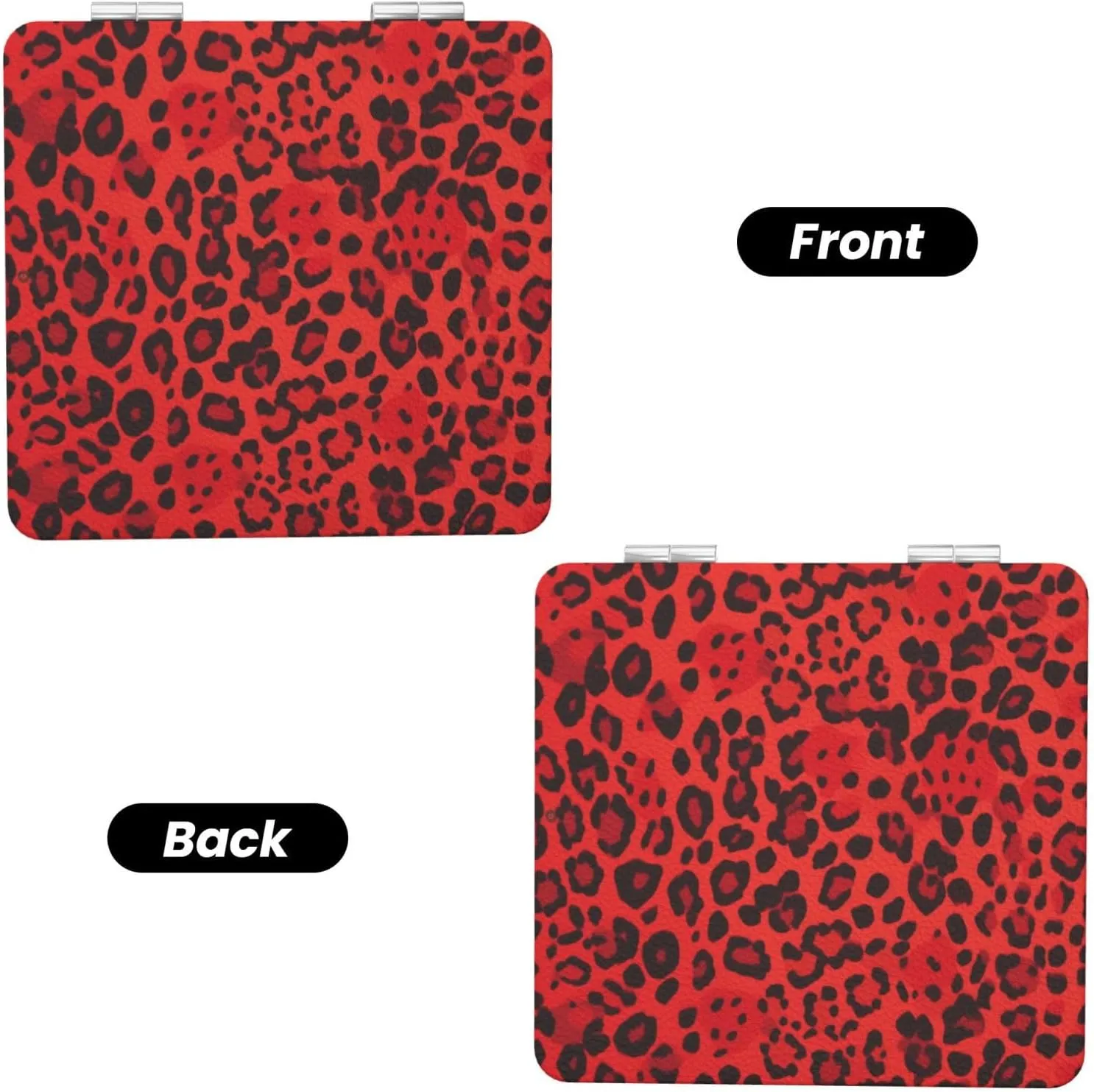 Red Leopard Pattern Printed Square Pocket Makeup Mirror with 1X/2X Magnification, Portable Mini Travel Makeup Mirror for Travel Daily Work Beauty