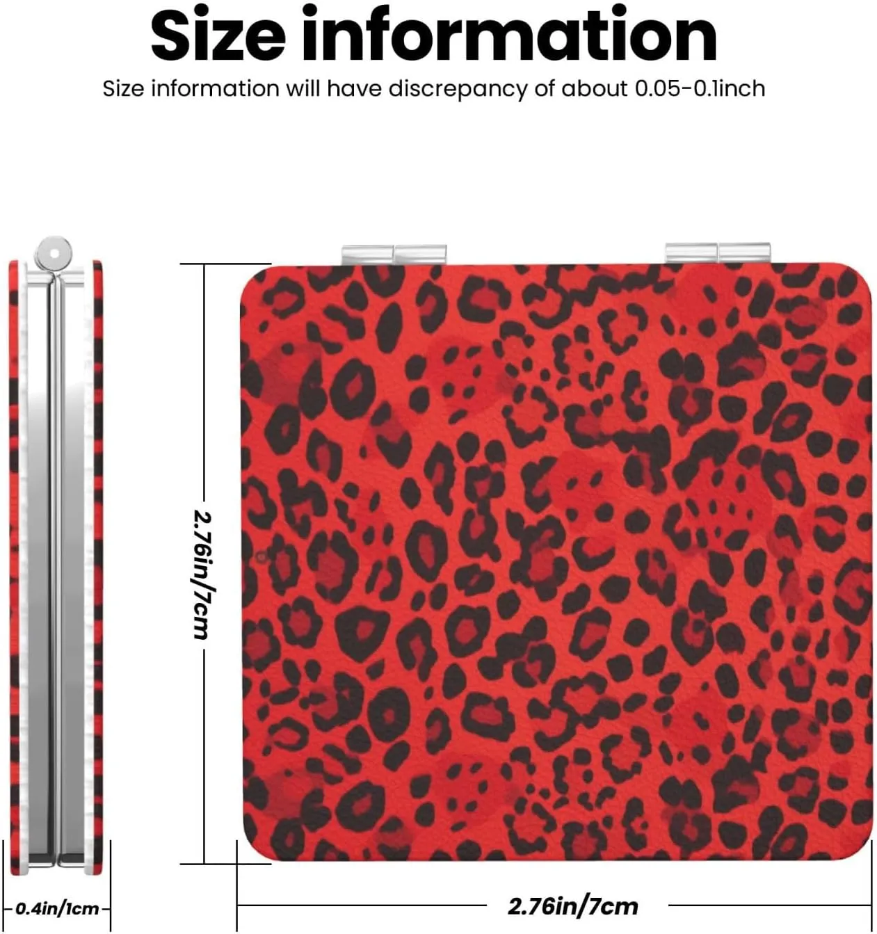 Red Leopard Pattern Printed Square Pocket Makeup Mirror with 1X/2X Magnification, Portable Mini Travel Makeup Mirror for Travel Daily Work Beauty