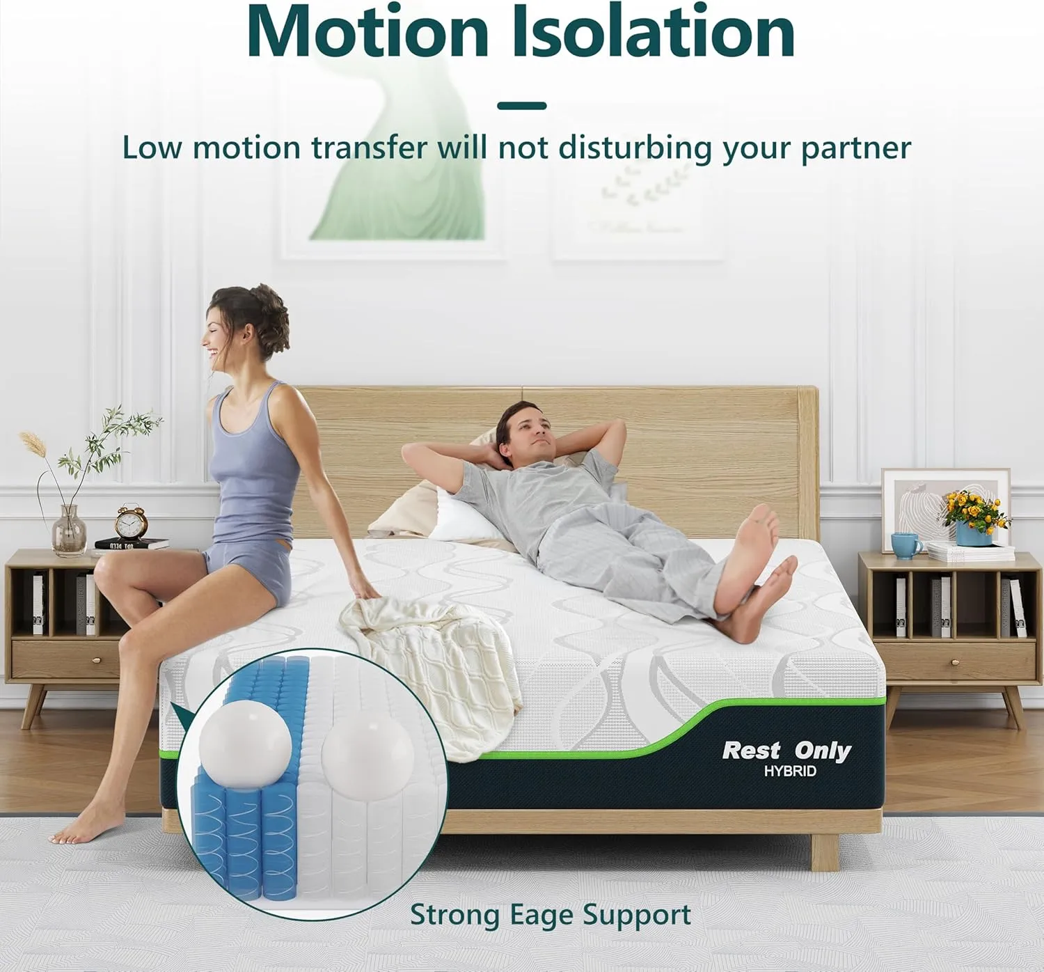 Rest Only King Size Mattress for Pressure Relief, 12 Inches Cooling Gel Memory Foam Hybrid Mattress, King Mattress in a Box with Individual Pocket Spring for Motion Isolation, Medium Firm