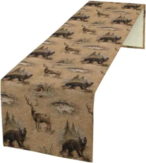 Retro Rustic Table Runner, Moose Deer Bear Leaf Forest Tree Country Style Kitchen Table Runners for Home Living Room Kitchen Family Dinner 13x120in