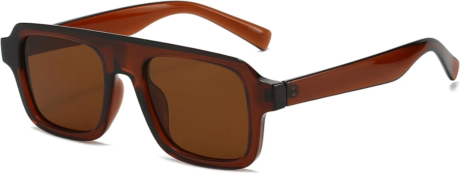 Retro Square Sunglasses for Women Men Trendy Thick Frame Square Aviator Sun Glasses 70s Vintage Shades