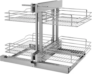 Rev-A-Shelf Dual Tier Pullout Shelf Storage Organizer for Blind Corner Kitchen or Bathroom Cabinets,18", 4 Shelves, Silver, 5PSP-18-CR
