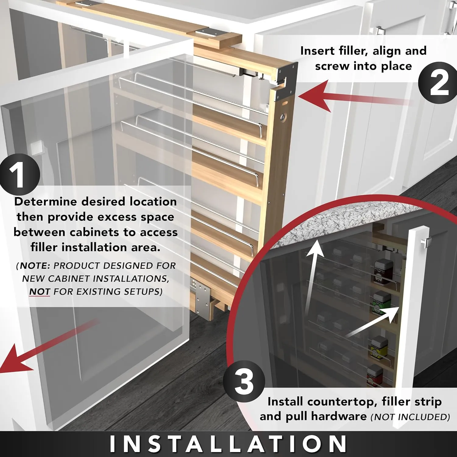 Rev-A-Shelf Wood Tall Filler Pull Out Organizer for New Kitchen Applications