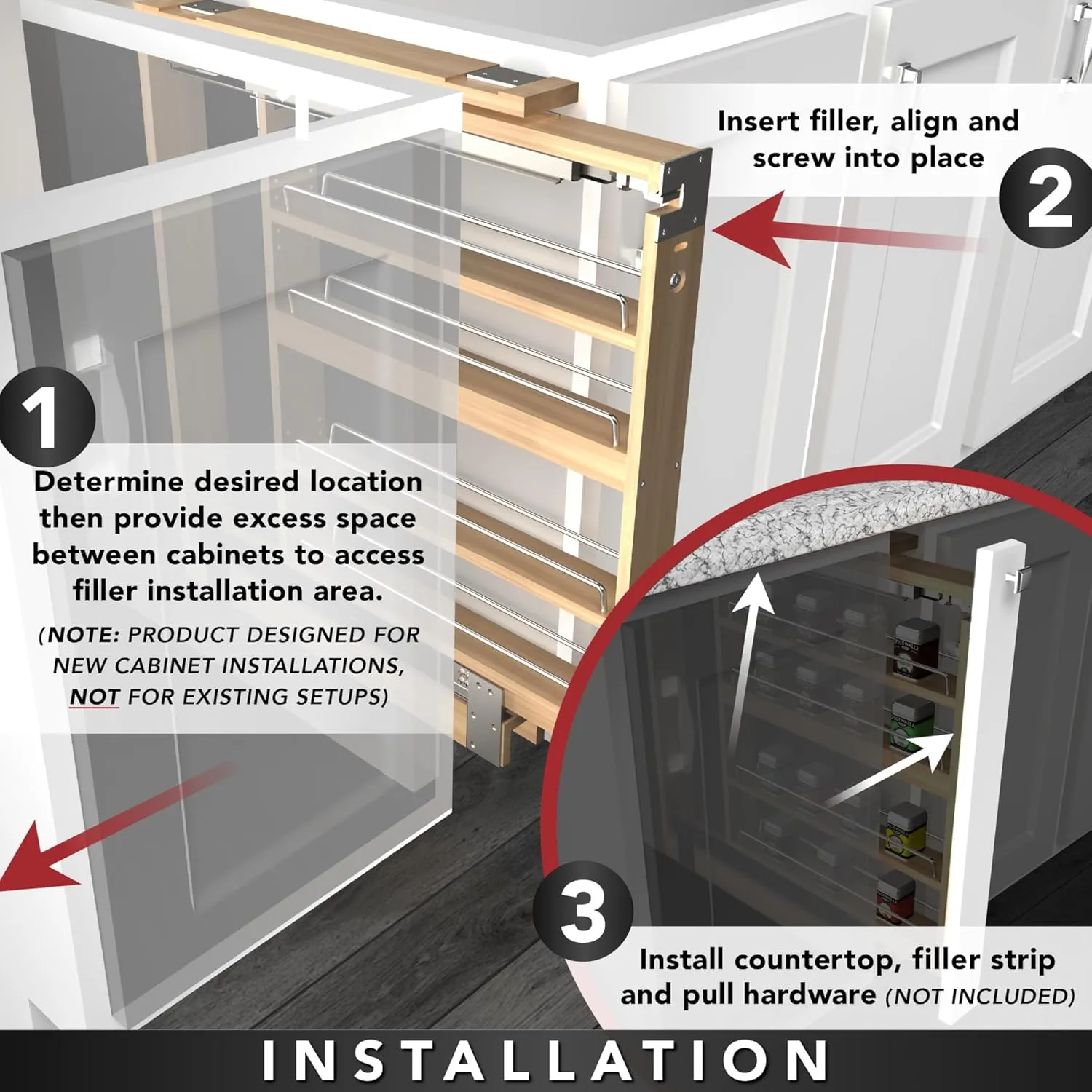 Rev-A-Shelf Wood Tall Filler Pull Out Organizer for New Kitchen Applications